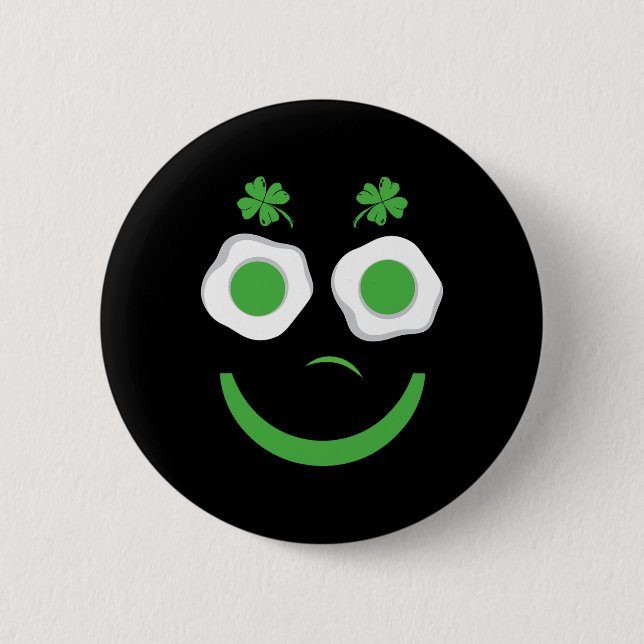 Breakfast Patricks Day Lustige Eier Lächeln Grün  Button (Vorderseite)