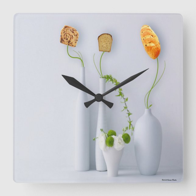 Breakfast Wall Clock Quadratische Wanduhr (Vorderseite)