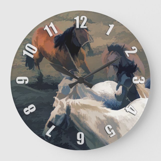 Breaking Away - Wilde Pferde Große Wanduhr (Vorderseite)