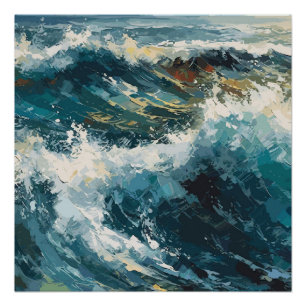 Breaking Beach Waves Thema Malerei Poster