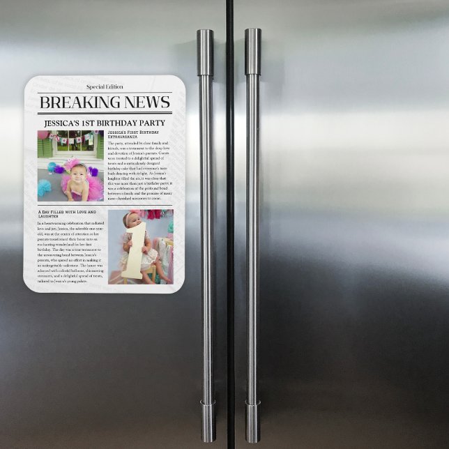 Breaking News Front Page Newspaper 1. Geburtstag Magnet (Breaking News Front Page Newspaper 1st Birthday Magnet)