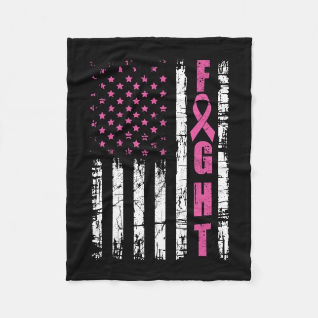 Breast Cancer Awareness American Flag Fight Pink R Fleecedecke (Vorderseite)