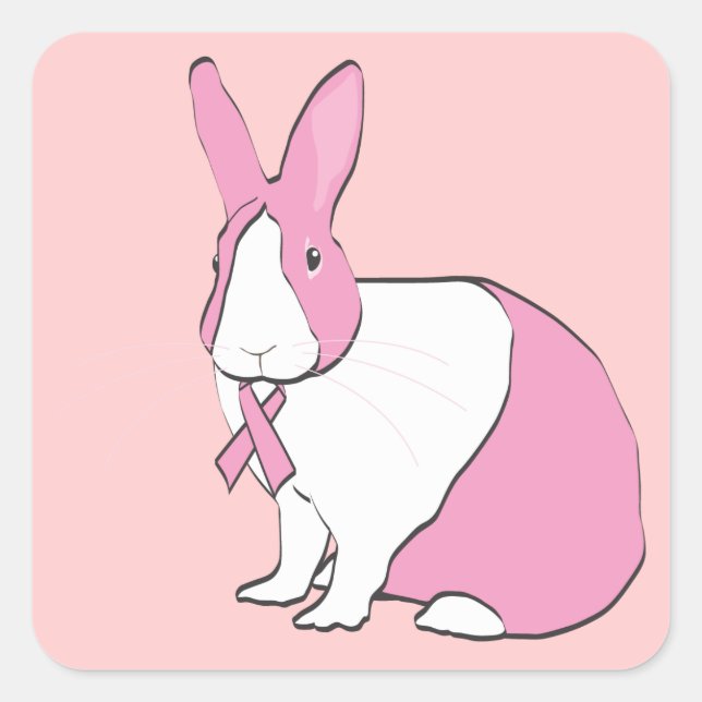 BREAST CANCER AWARENESS BUNNY QUADRATISCHER AUFKLEBER (Vorderseite)