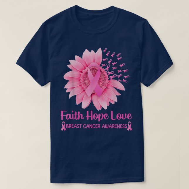 Breast Cancer Awareness Cute Pink Sunflower Faith  T-Shirt (Design vorne)