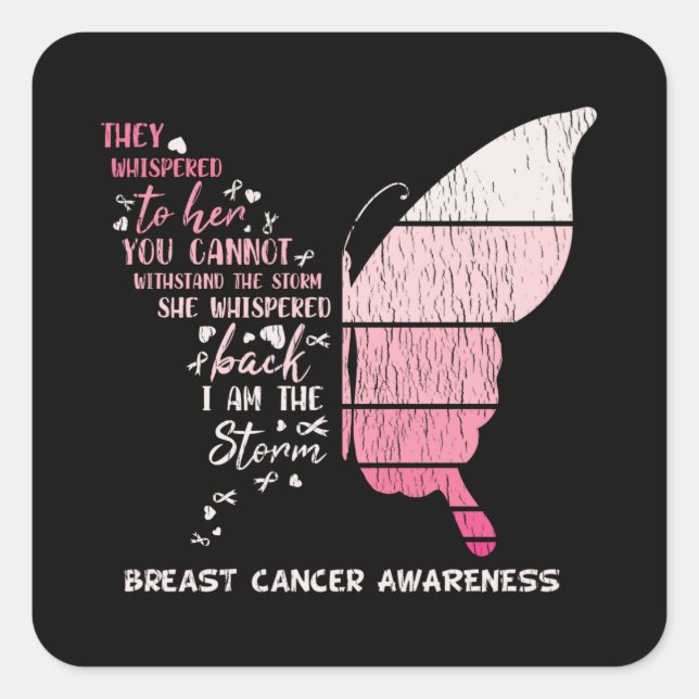 Breast Cancer Awareness Family Matching Butterfly Quadratischer Aufkleber (Vorderseite)