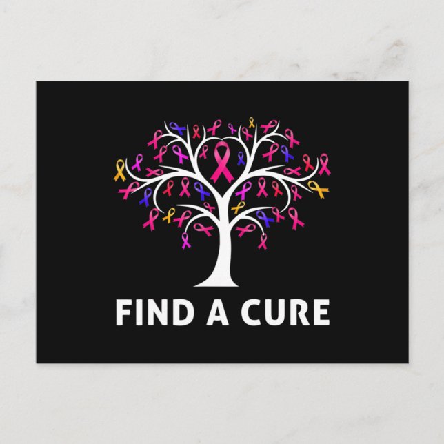 Breast Cancer Awareness Fight Find A Cure Tree Rib Postkarte (Vorderseite)