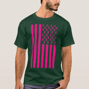 Breast Cancer Awareness Pink Ribbon American Flag T-Shirt