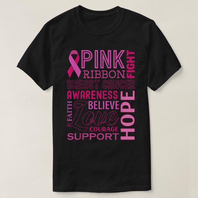 Breast Cancer Awareness Pink Ribbon Hope Support B T-Shirt (Design vorne)