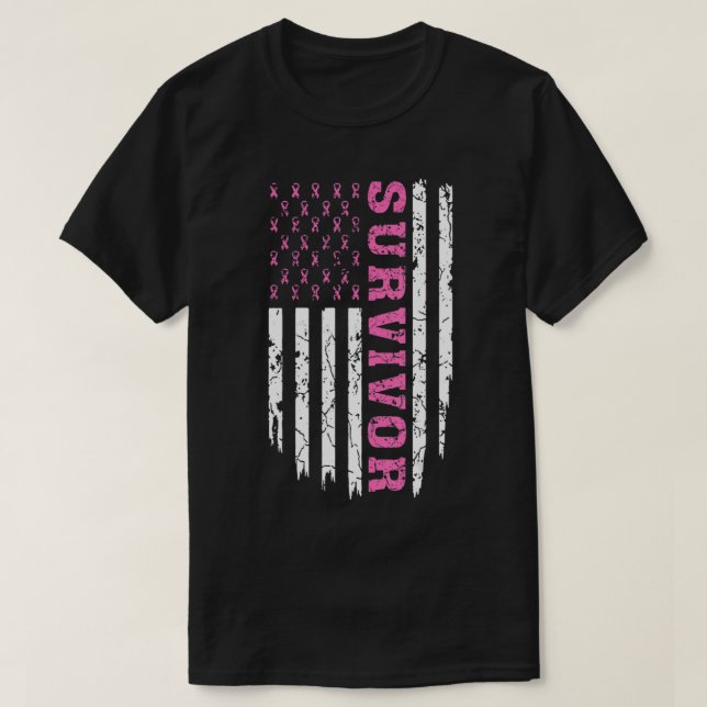 Breast Cancer Awareness Pink Ribbon Survivor Ameri T-Shirt (Design vorne)