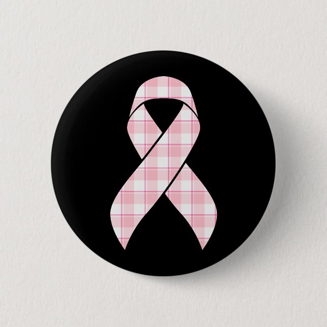 Breast Cancer Awareness Plaid Pink Ribbon Button (Vorderseite)