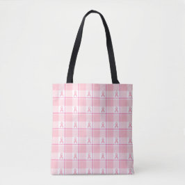 Breast Cancer Awareness Plaid Tote Bag, Pink Tasche