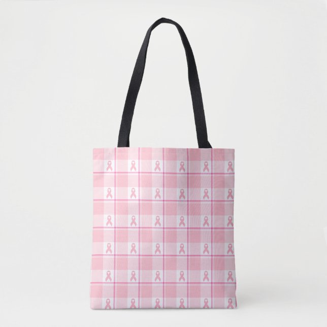 Breast Cancer Awareness Plaid Tote Bag, Pink Tasche (Vorderseite)