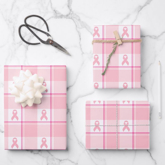 Breast Cancer Awareness Plaid Wrapping Paper, Pink Geschenkpapier Set (Vorderseite)