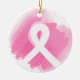 Breast Cancer Awareness Ribbon Watercolor  Keramik Ornament