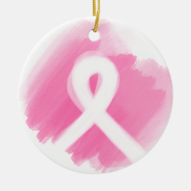 Breast Cancer Awareness Ribbon Watercolor  Keramik Ornament (Vorne)