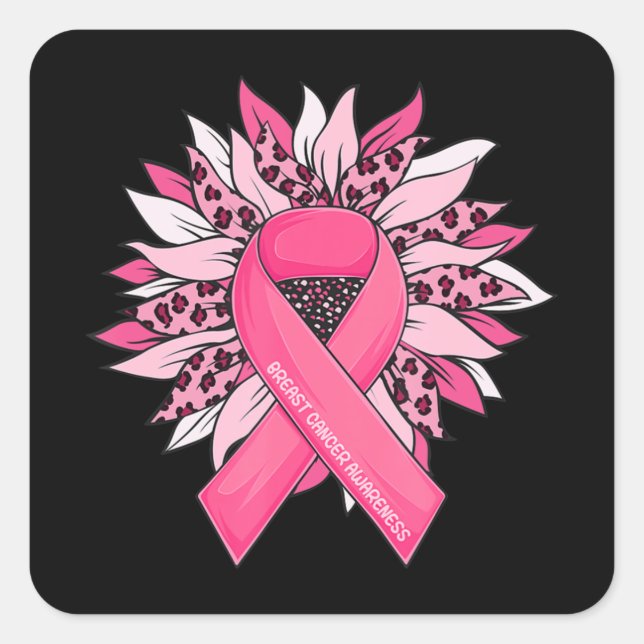 Breast Cancer Pink Ribbon Sunflower Breast Cancer  Quadratischer Aufkleber (Vorderseite)