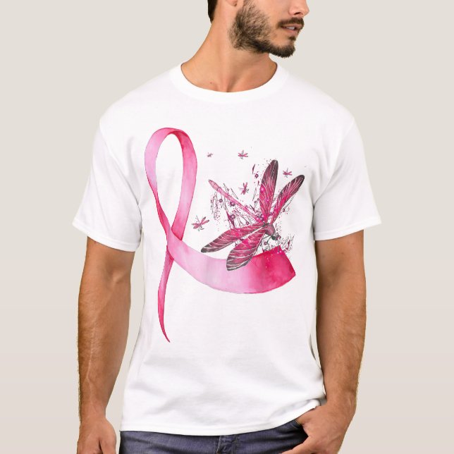 Breast Cancer Ribbon Pink Draquelly T-Shirt (Vorderseite)