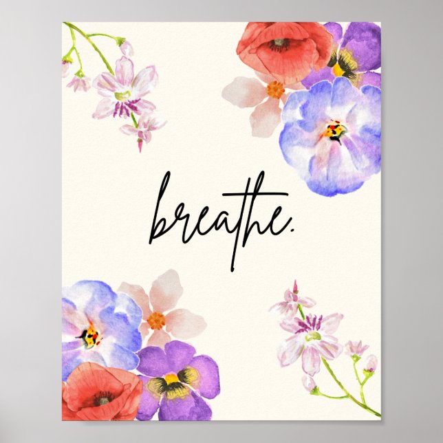 Breathe. - Affiche florale de pleine conscience (Devant)
