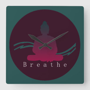 "Breathe" Beautiful Buddha. Quadratische Wanduhr