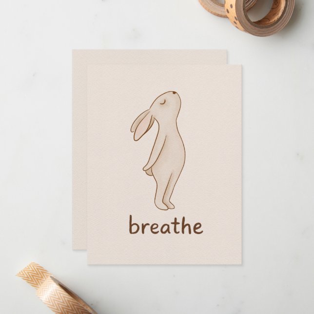 Breathe Bunny Flat Note Card Mitteilungskarte (Vorderseite/Rückseite Beispiel)