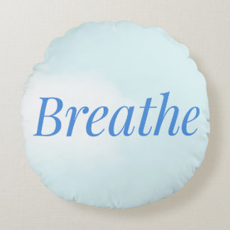 “Breathe” – Calming Blue Round Pillow for Mindful Rundes Kissen
