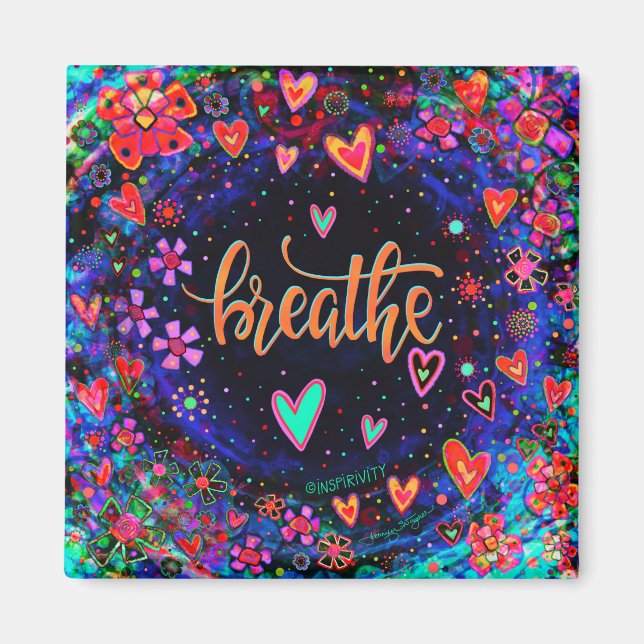 Breathe Floral Trendy ONE WORD Inspirivity Fun Magnet (Vorne)