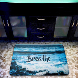 "Breathe" Hawaii Türkis Blue Ocean Waves Foto Badematte