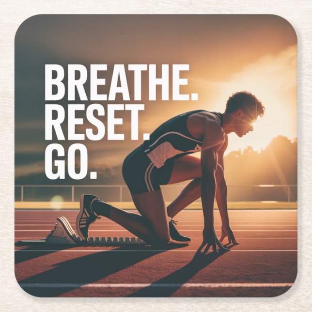 Breathe. Reset. Go. Rechteckiger Pappuntersetzer (Vorderseite)