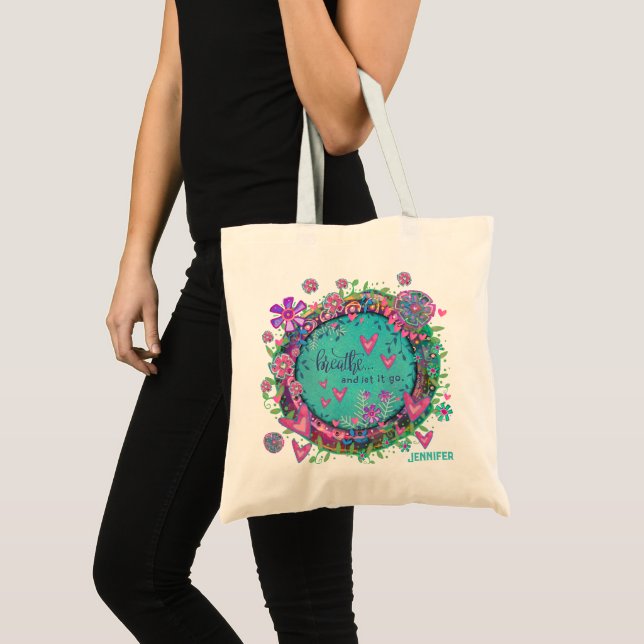 Breathe Zitat Blumenkohl Individuelle Name Inspiri Tragetasche (Vorderseite (Produkt))