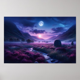 Breathtaking Indigo Twilight Highland Moonlit Poster