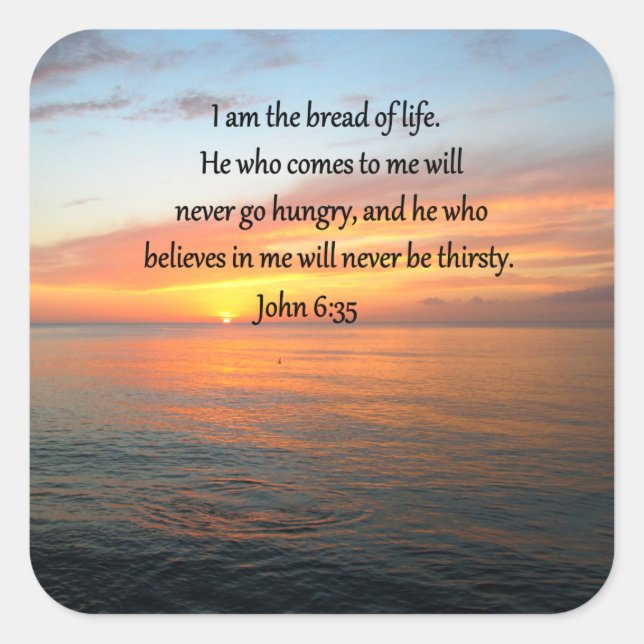 BREATHTAKING JOHN 6:35 SONNENDESIGN QUADRATISCHER AUFKLEBER (Vorderseite)