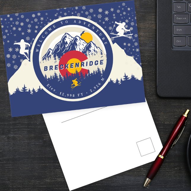 Breckenridge Colorado Flag Mountain Ski Souvenir Postkarte (Von Creator hochgeladen)