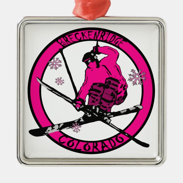 Breckenridge Colorado Rosa Skier-Ornament Silbernes Ornament (Vorne)