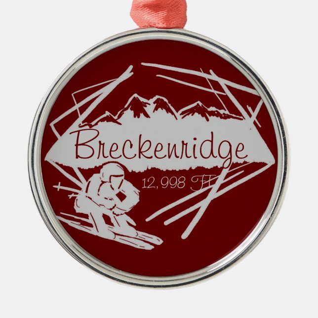 Breckenridge Colorado Ski-Höhenverzierung Silbernes Ornament (Vorne)