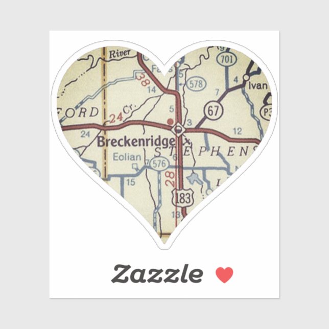 Breckenridge Texas Vintag Map Aufkleber (Blatt)