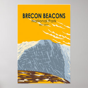 Brecon Beacons Nationalpark Wales Pen Y Fan Retro Poster