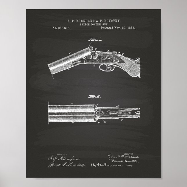 Breech Loading Gun 1883 Patent Art - Chalkboard Poster (Vorne)