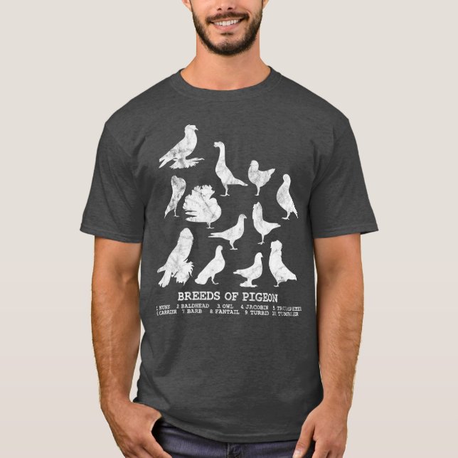 Breeds of Tauben for Pigeon lover T-Shirt (Vorderseite)