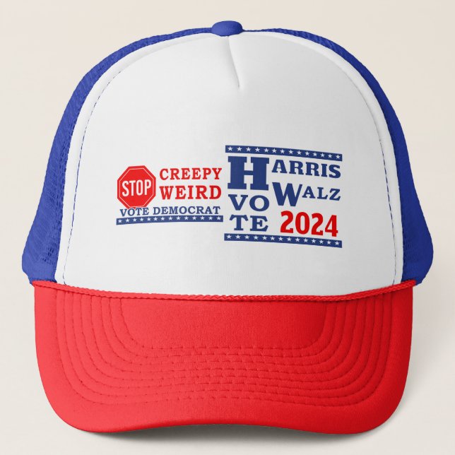 Breepy Weird Vote Harris Walz 2024 anhalten Truckerkappe (Vorderseite)