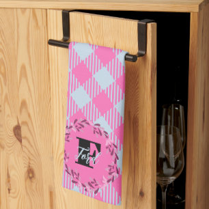 "Breezy Blue, Hot Pink" Gingham individuell anpass Geschirrtuch