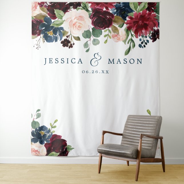 Breezy Burgundy Wedding Backdrop Foto Stand Wandteppich (Beispiel)