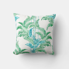 Breezy Cool Blue und Green Watercolor-Blätter Kissen
