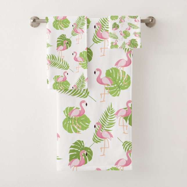 Breezy Pink Flamingo Muster Badhandtuch Set (Insitu)