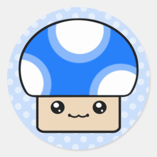 Breiartige Hauche blaue Kawaii Pilz-Aufkleber Runder Aufkleber