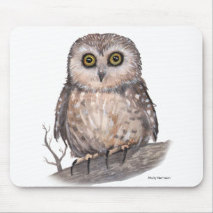 Breitäugige Eule Wildtier-Wasserfarbenkunst Mousepad