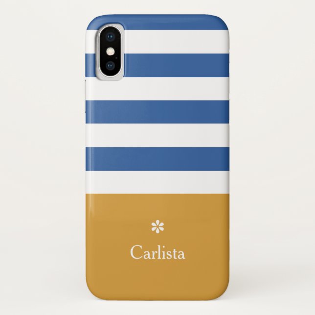 Breitblauer Horizontalstreifen Goldname und Daisy Case-Mate iPhone Hülle (Rückseite)