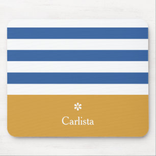 Breitblauer Horizontalstreifen Goldname und Daisy Mousepad