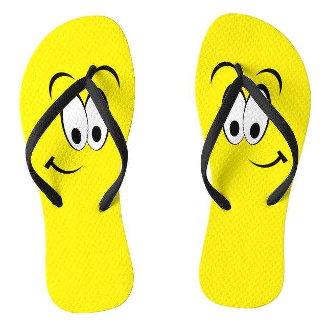 Breite Augen lächelnd gelbes Gesicht Flip Flops (Fußbett)