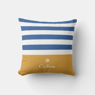 Breite blaue horizontale Streifen Gold Name und Gä Kissen
