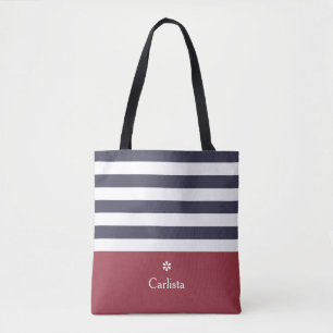 Breite blaue horizontale Streifen roter Name Daisy Tasche